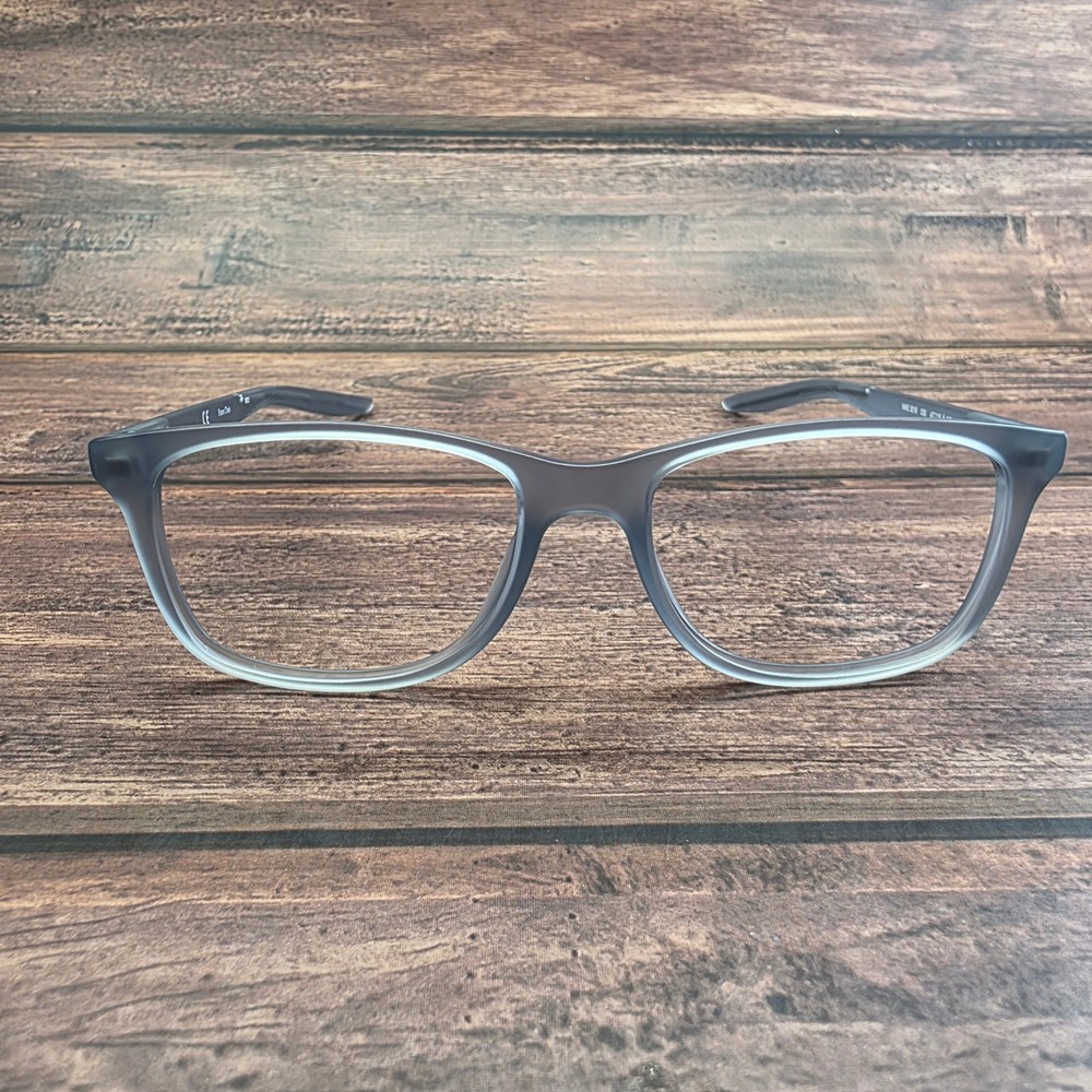 Nike 5019 035 Matte Grey Rectangular Eyeglass Frames 47-15-130 Teal Swoosh Logo